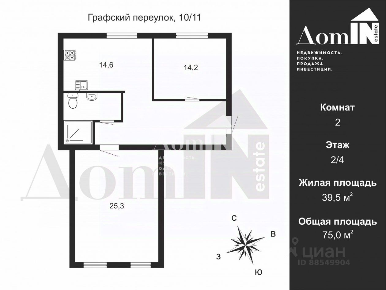 Продажа 3-комн квартиры на вторичном рынке Графский переулок, 10/11Ж