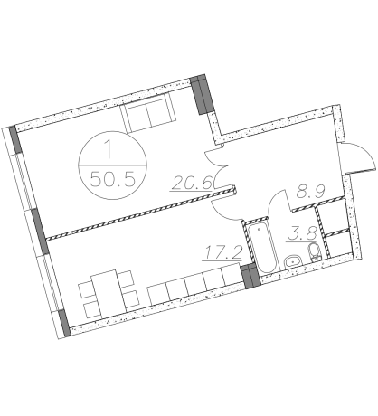 Планировка ЖК V-House, 20.6 м2