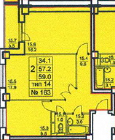 Планировка ЖК Благовест, 34.1 м2