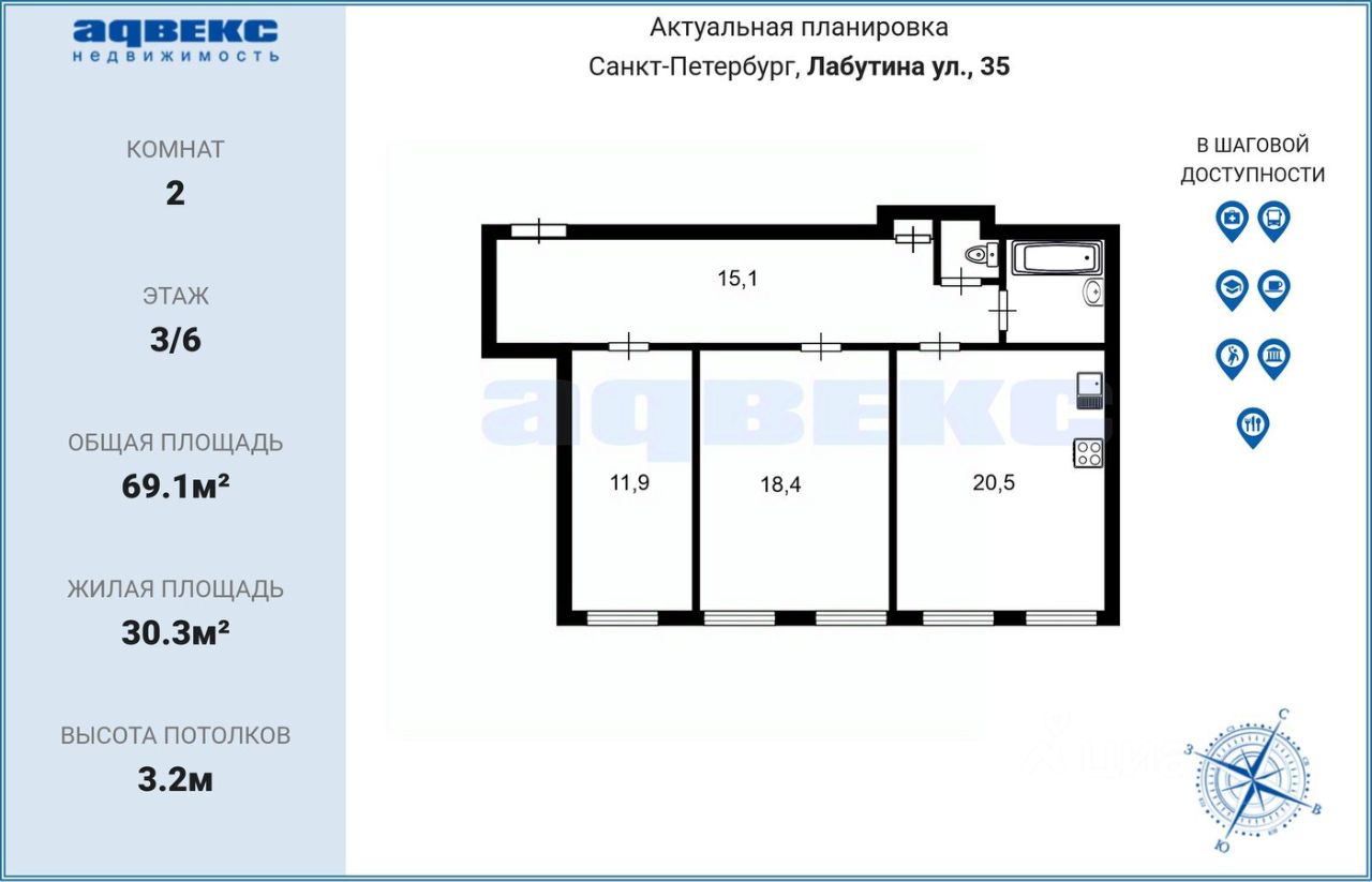 Продажа 2-комн квартиры на вторичном рынке улица Лабутина, 35