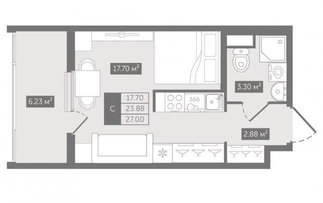 Планировка ЖК Клубный дом N8, 17.7 м2
