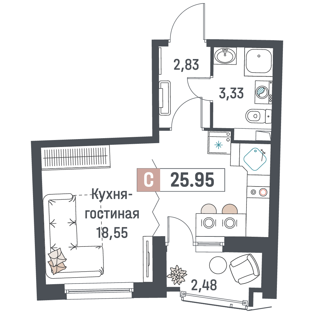Студия Мурино п, Авиаторов Балтики пр-кт,  д. 31