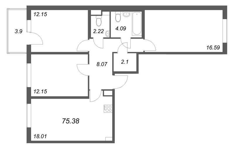 Продажа 3-комн квартиры в новостройке Стрельна п., Будённого пр-кт,  к. 5.5