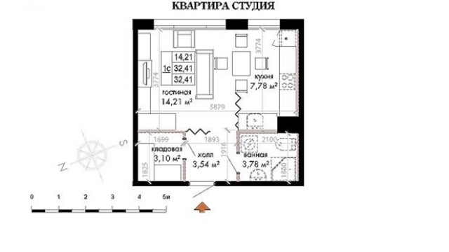 Планировка ЖК Skandi Klubb, 14.21 м2
