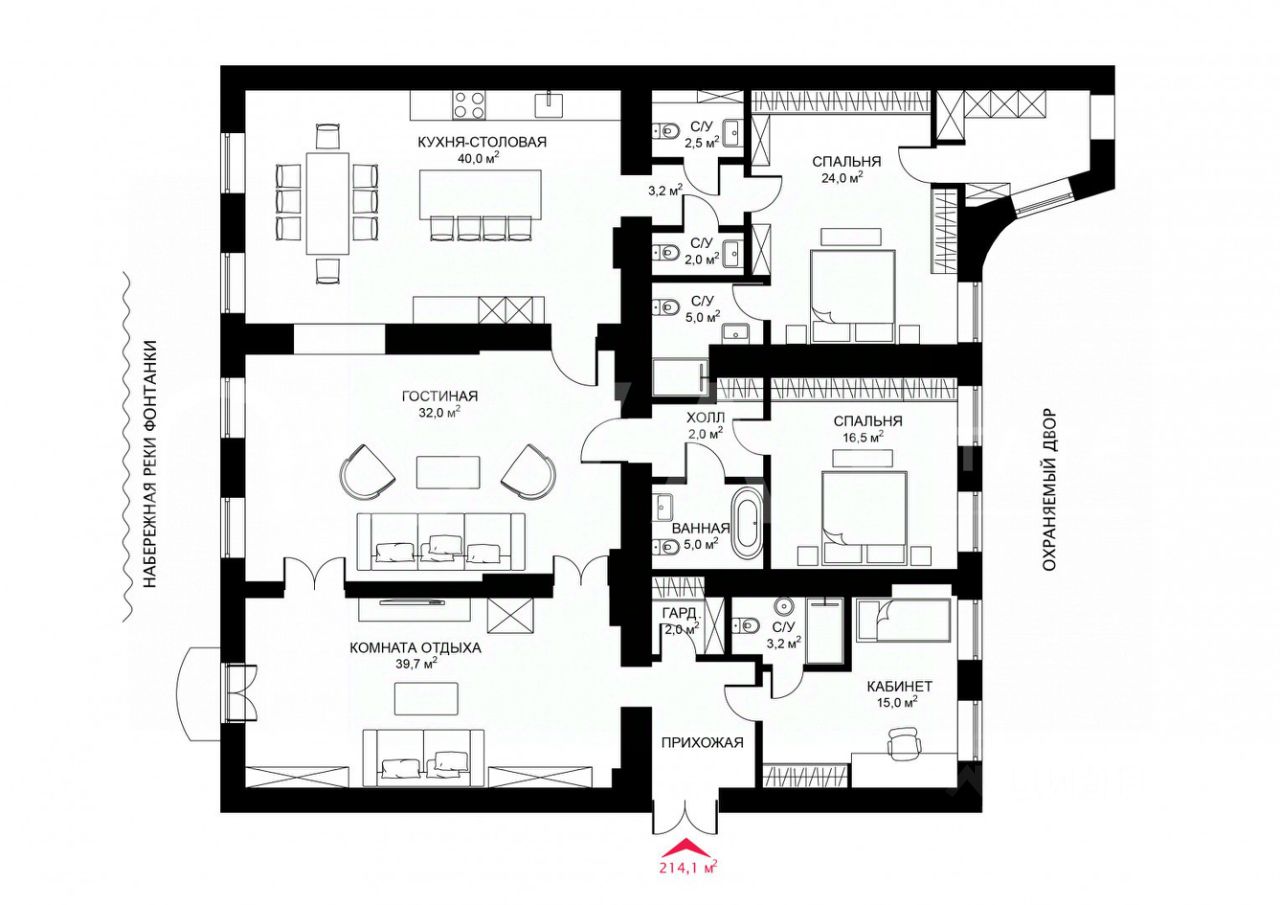 Продажа 5-комн квартиры на вторичном рынке набережная Реки Фонтанки, 85