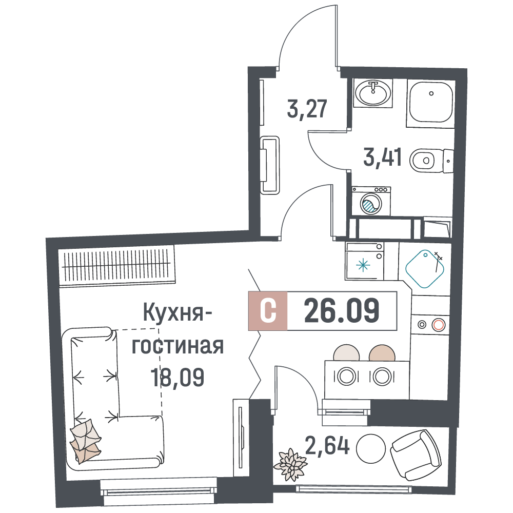 Студия Мурино п, Авиаторов Балтики пр-кт,  д. 31