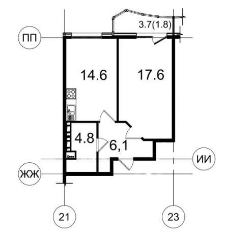 Планировка ЖК Перспектива, 17.6 м2