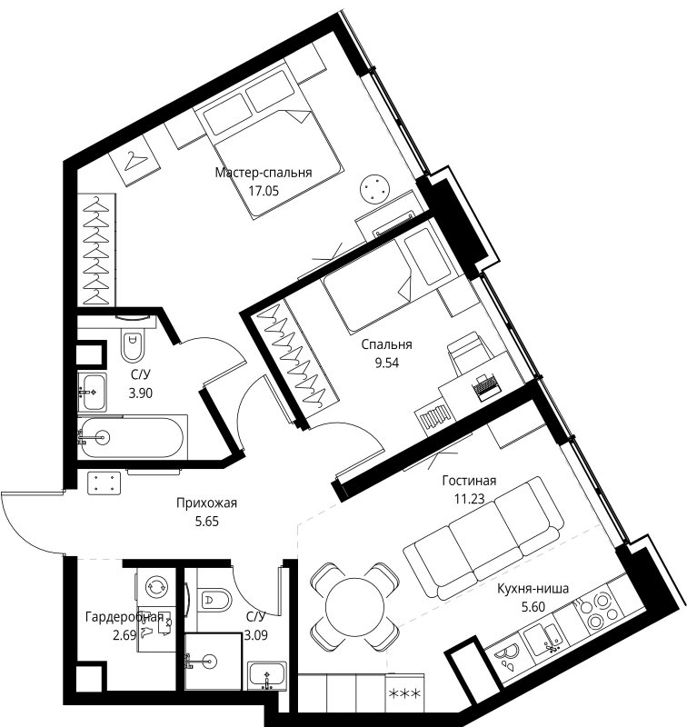 Продажа 2-комн квартиры в новостройке Москва г., Мира пр-кт,  к. 2