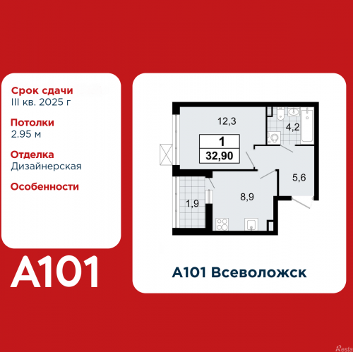 1-комн квартира Всеволожск, микрорайон Южный, 3.1