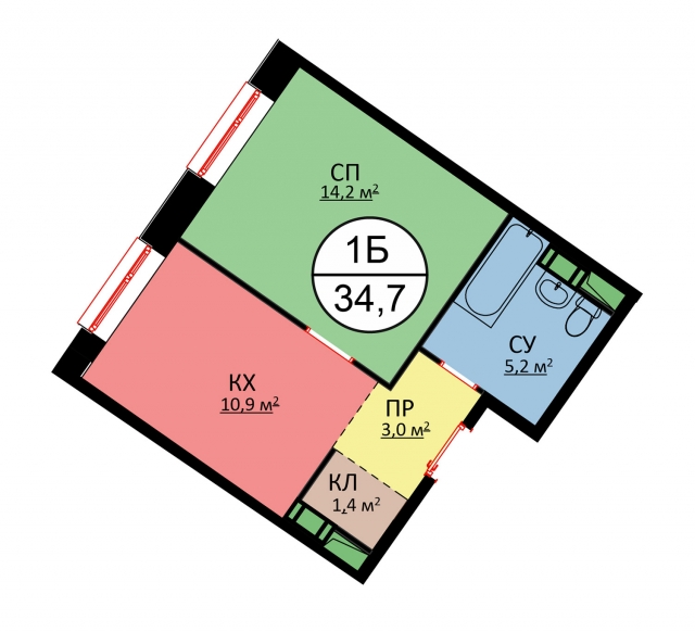 Планировка ЖК Букинист, 14.2 м2