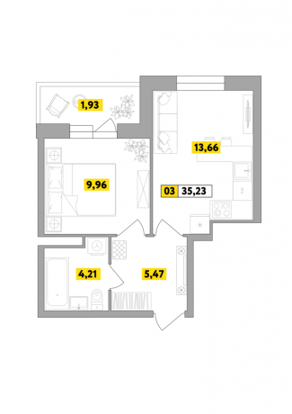 Планировка ЖК Радость, 9.96 м2