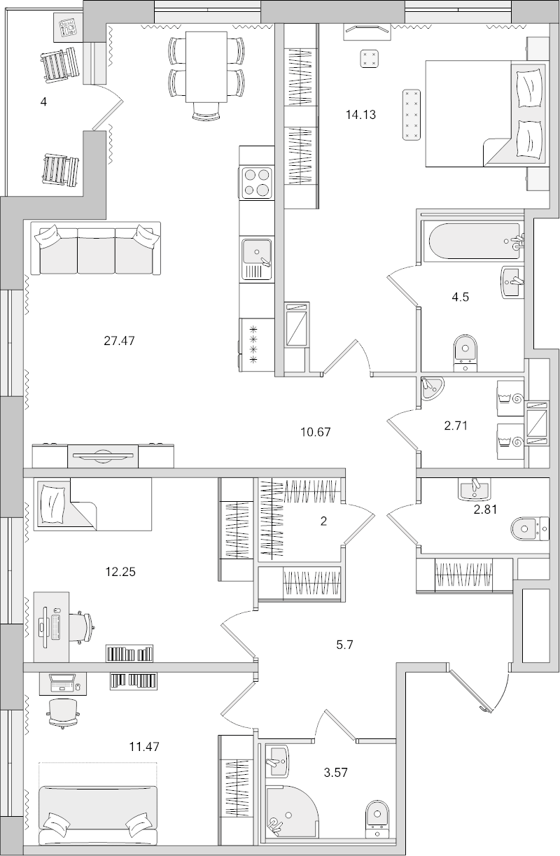 Продажа 3-комн квартиры в новостройке Санкт-Петербург г., Парашютная ул.,  к. 2.6