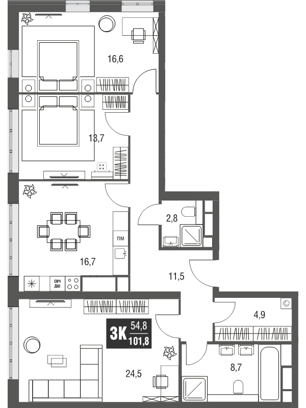 Продажа 3-комн квартиры в новостройке Москва г., Серебрякова проезд,  к. 1