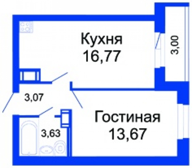 Планировка ЖК Прогресс, 13.67 м2