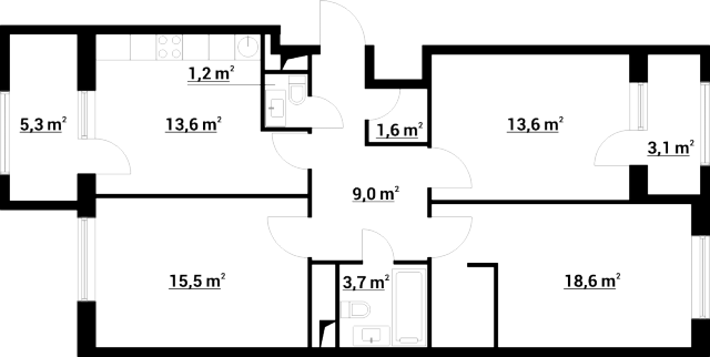 Планировка ЖК Нормандия, 48.7 м2