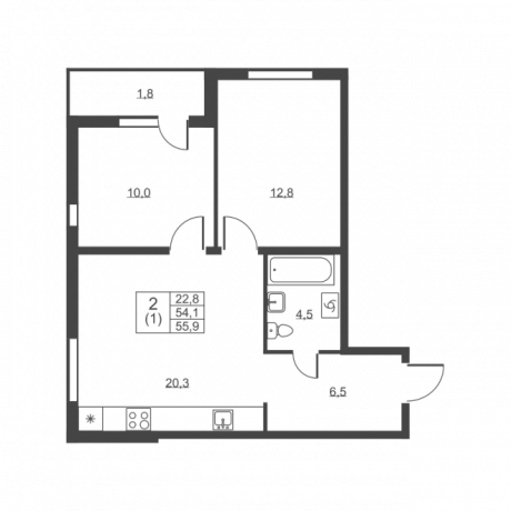 Планировка ЖК Ермак, 22.8 м2