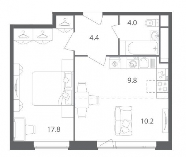 Планировка ЖК Nagatino i-Land, 17.8 м2