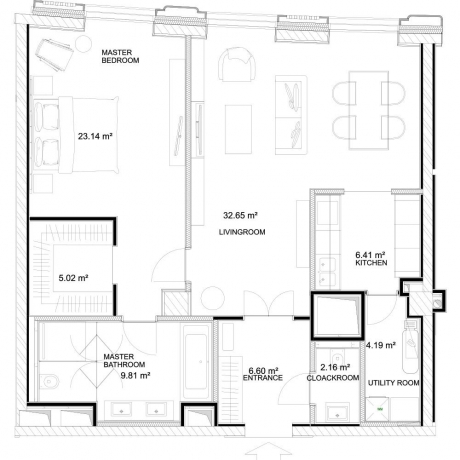 Планировка ЖК ВТБ Арена парк, 23.14 м2