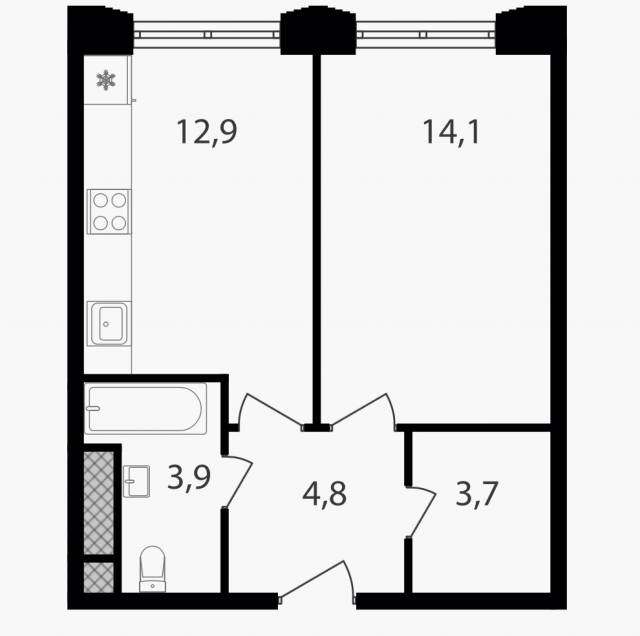 Планировка ЖК Варшавские ворота, 14.1 м2