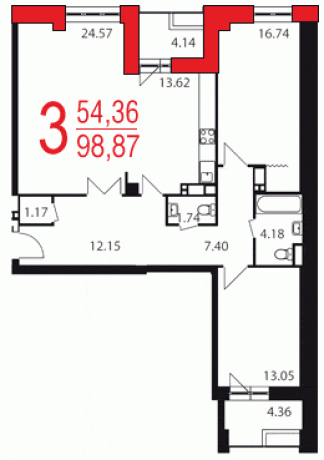 Планировка ЖК Яуза парк, 54.36 м2