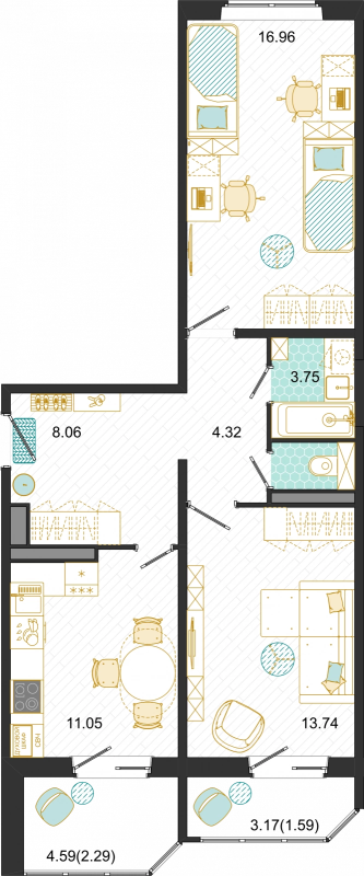 Продажа 2-комн квартиры в новостройке Домодедово с., Ледовская ул.,  к. 8-9