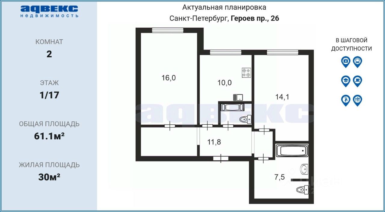 Продажа 2-комн квартиры на вторичном рынке проспект Героев, 26к3