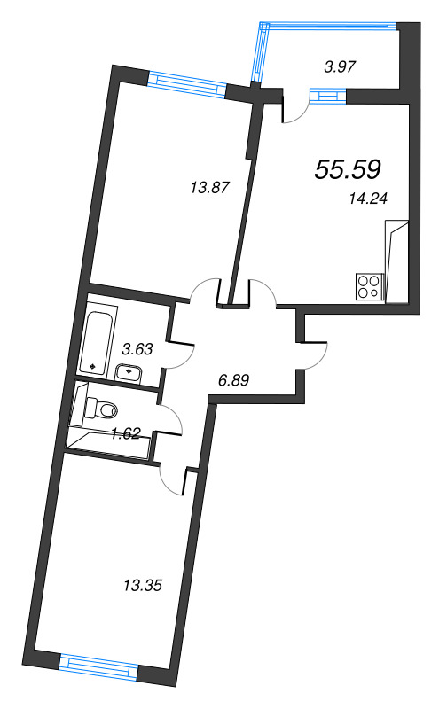 Продажа 2-комн квартиры в новостройке Мурино п., Оборонная ул.,  к. 1