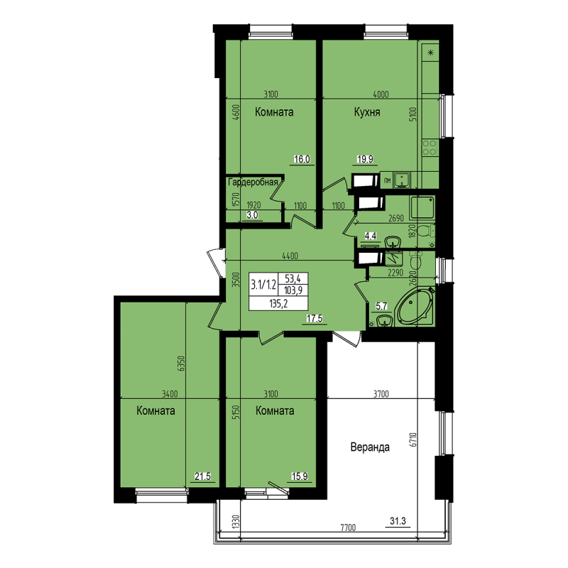Продажа 3-комн квартиры в новостройке Парголово п., Заречная ул.,  к. 2