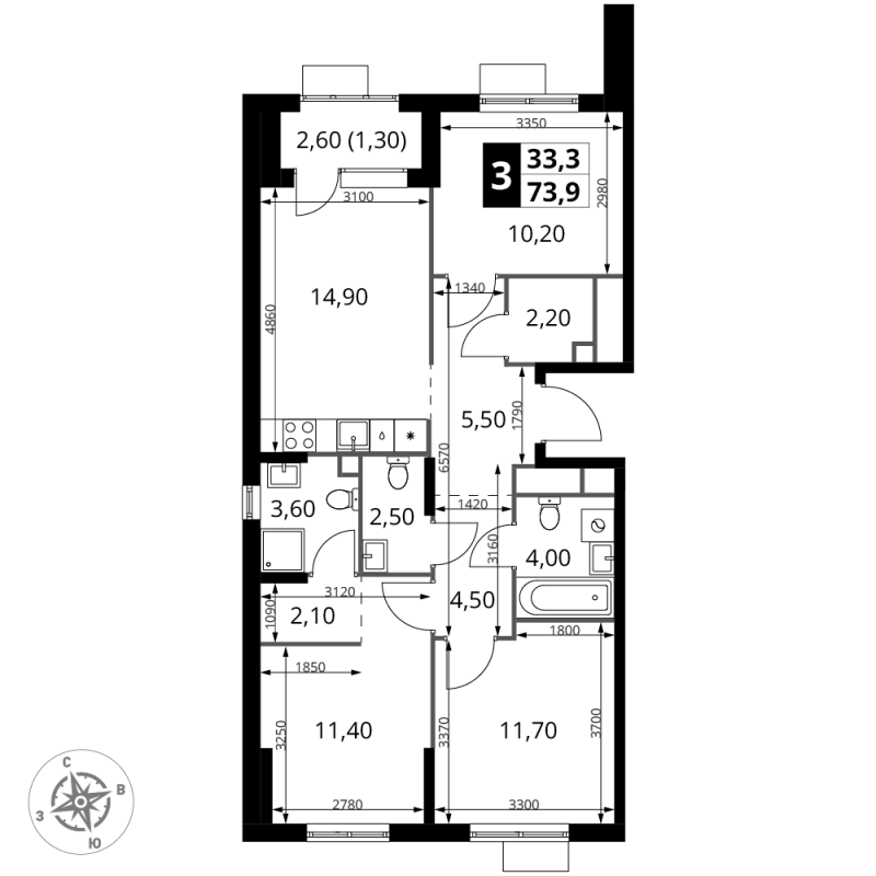 Продажа 3-комн квартиры в новостройке Химки г., Олимпийская ул.,  к. 1.3