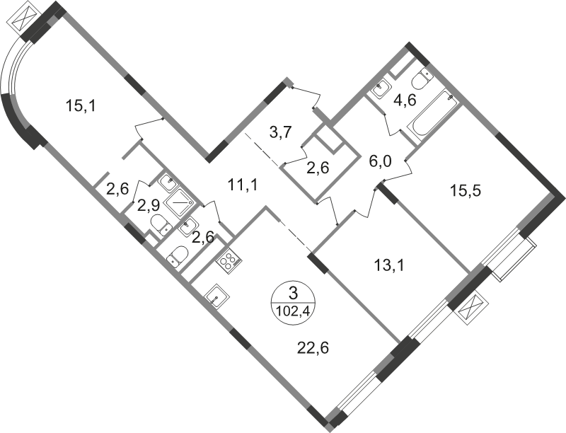 Продажа 3-комн квартиры в новостройке Заречье п., Каштановая ул.,  к. 2.2