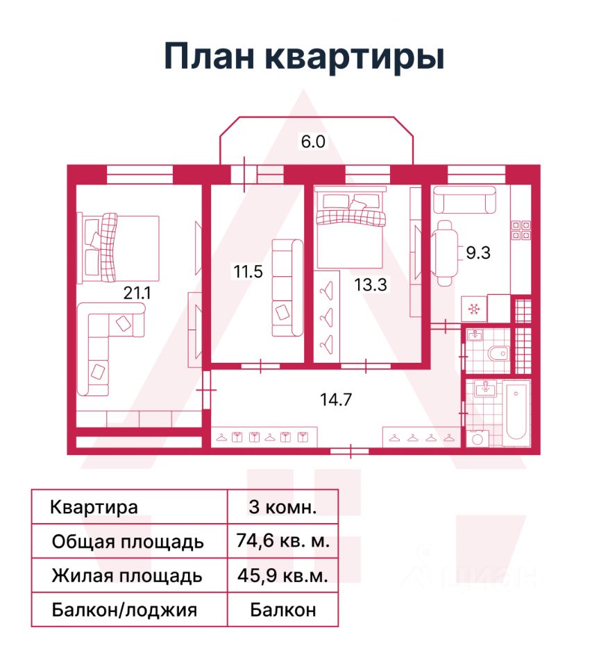 Продажа 3-комн квартиры на вторичном рынке Гражданский проспект, 36