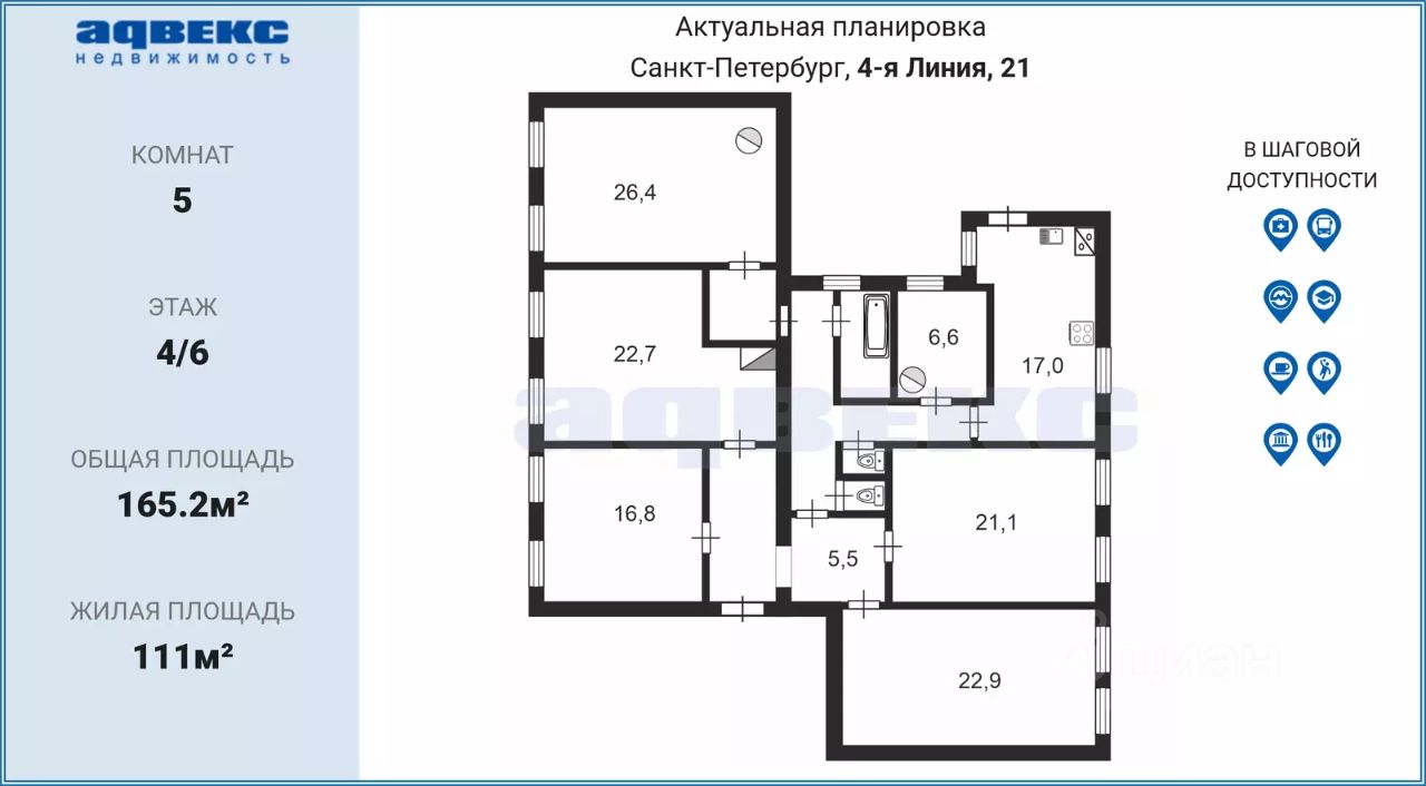 Продажа 5-комн квартиры на вторичном рынке 4-я Васильевского острова линия, 21