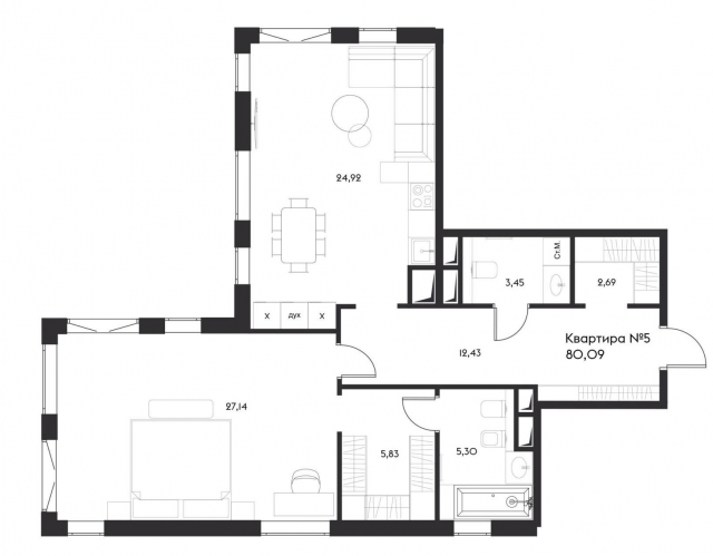 Планировка ЖК Eleven, 27 м2