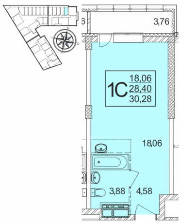 Планировка ЖК Ленинградский, 18.06 м2