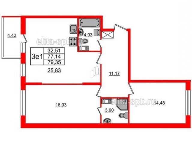 Планировка ЖК Притяжение, 32.51 м2
