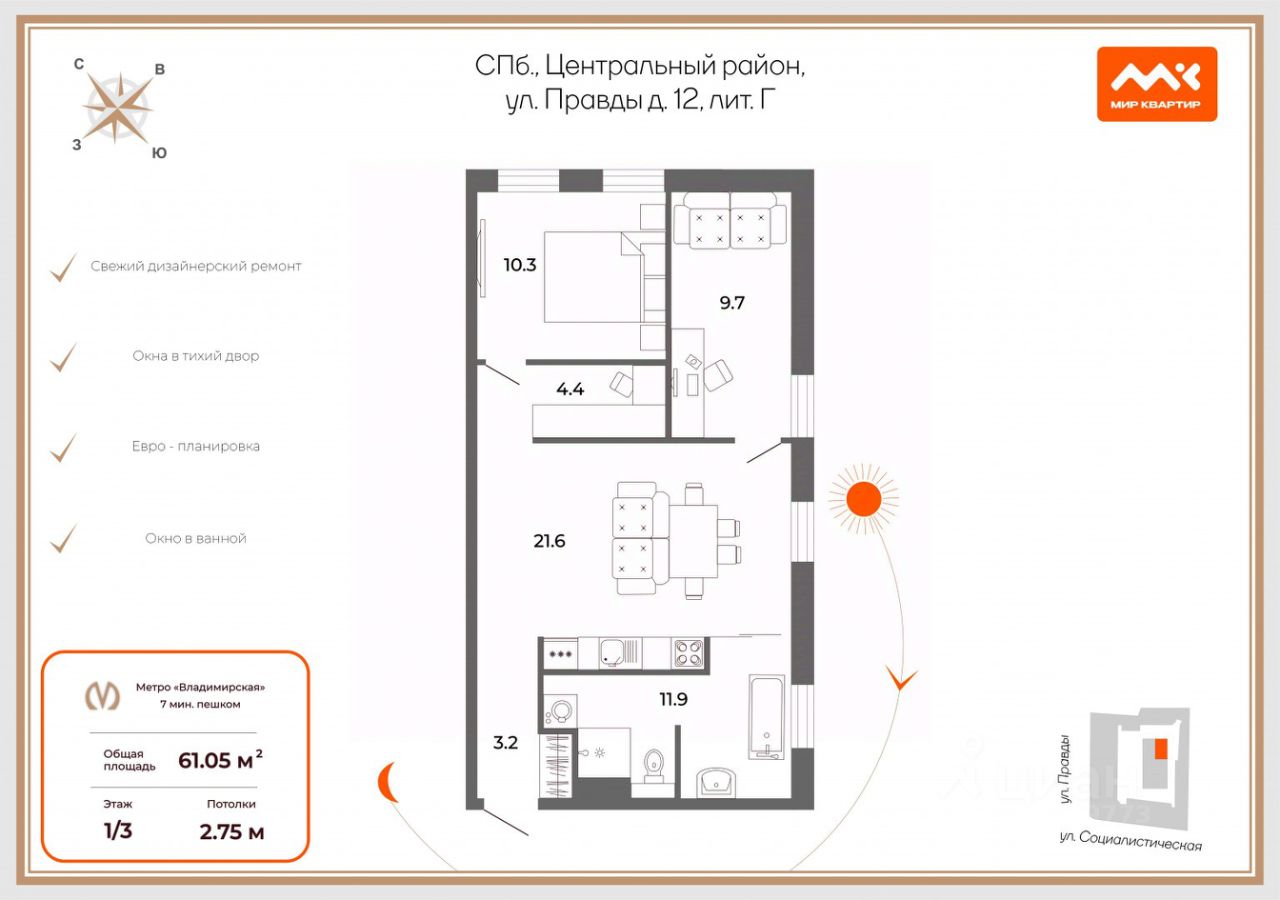 Продажа 2-комн квартиры на вторичном рынке улица Правды, 12/12Г