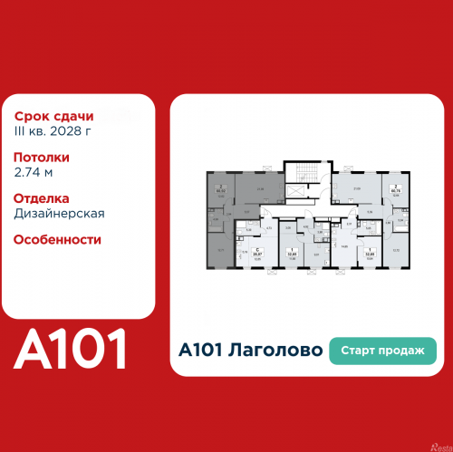 2-комн квартира Лаголово, жилой комплекс А101 Лаголово, 1.3-2