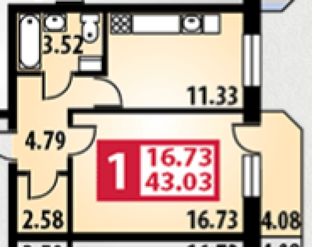 Планировка ЖК Парковый, 16.73 м2
