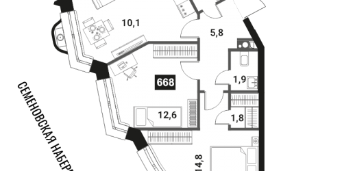 2-комн квартира Москва г., Семеновская наб.,  к. 1