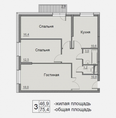 Планировка ЖК Бульвар Матроса Железняка 11, 46.9 м2