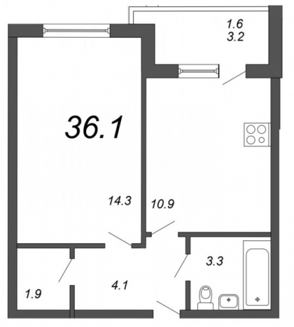 Планировка ЖК Евроград, 14.3 м2