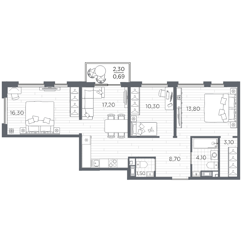 Продажа 3-комн квартиры в новостройке Санкт-Петербург г., Пулковское ш.,  к. 11