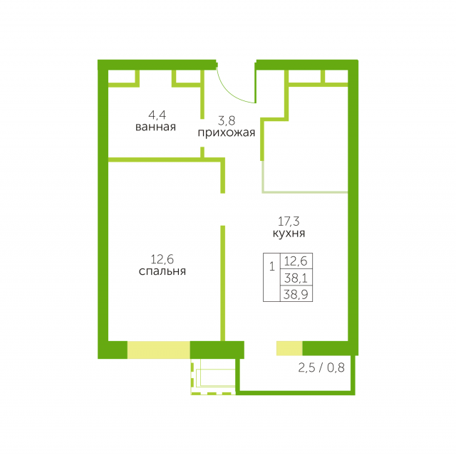 Планировка ЖК Зелёный квартет, 13 м2