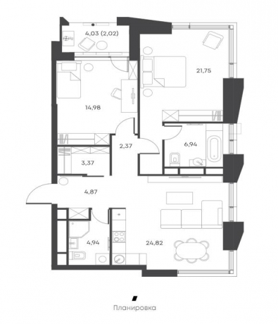 Планировка ЖК ALIA, 36.73 м2