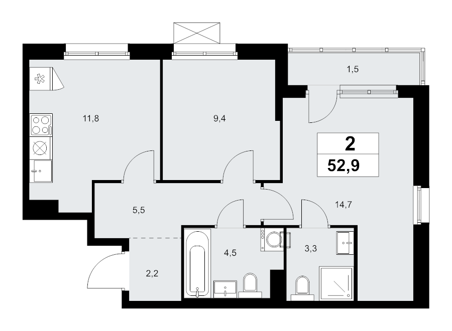 Продажа 2-комн квартиры в новостройке Прокшино д., Проектируемый проезд № 7029,  к. 9.1