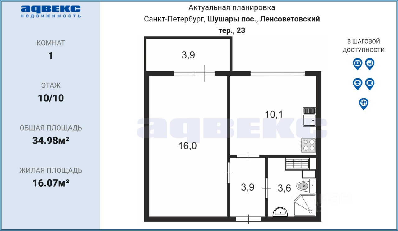 Продажа 1-комн квартиры на вторичном рынке пос. Шушары, Ленсоветовский тер., 23