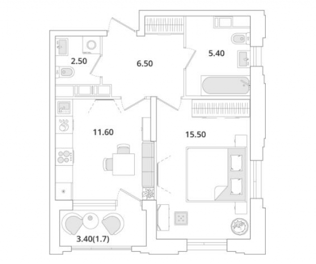 Планировка ЖК Тайм Сквер, 15.5 м2