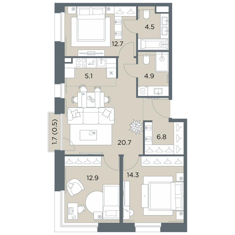 Продажа 3-комн квартиры в новостройке Поздняково д., Солнечная ул.,  к. 1.2