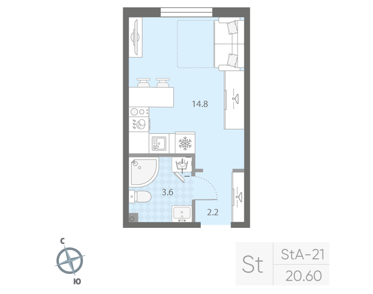 Продажа студии Санкт-Петербург г., Товарищеский пр-кт,  к. 1