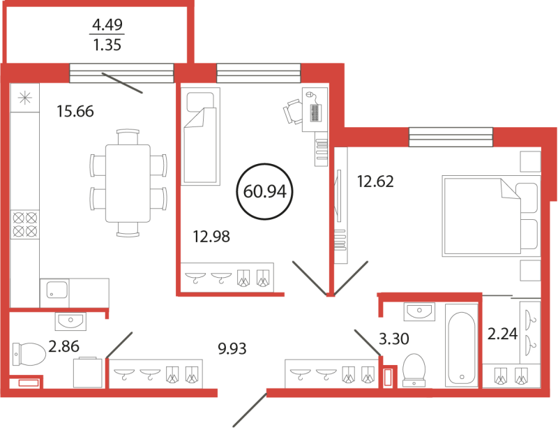 Продажа 2-комн квартиры в новостройке Бугры п., Дорога в Мурино,  к. 18